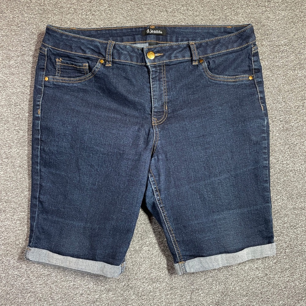 D.Jeans Shorts Womens 16 Dark Wash Denim Bermuda Cuffed Stretch Blue